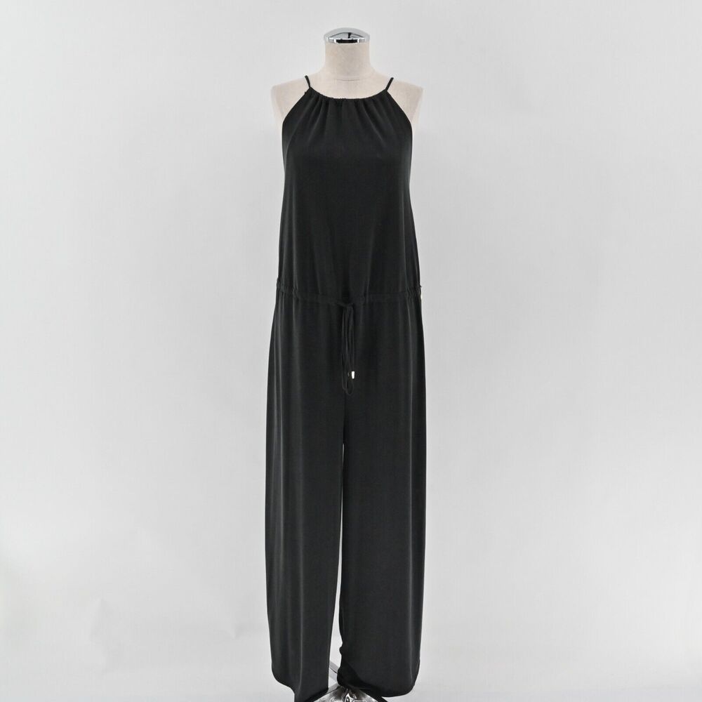 GOTTEX Jumpsuit Womens Sz L Dark Gray Wide Leg Sleeveless Athleisure Drawstring‎